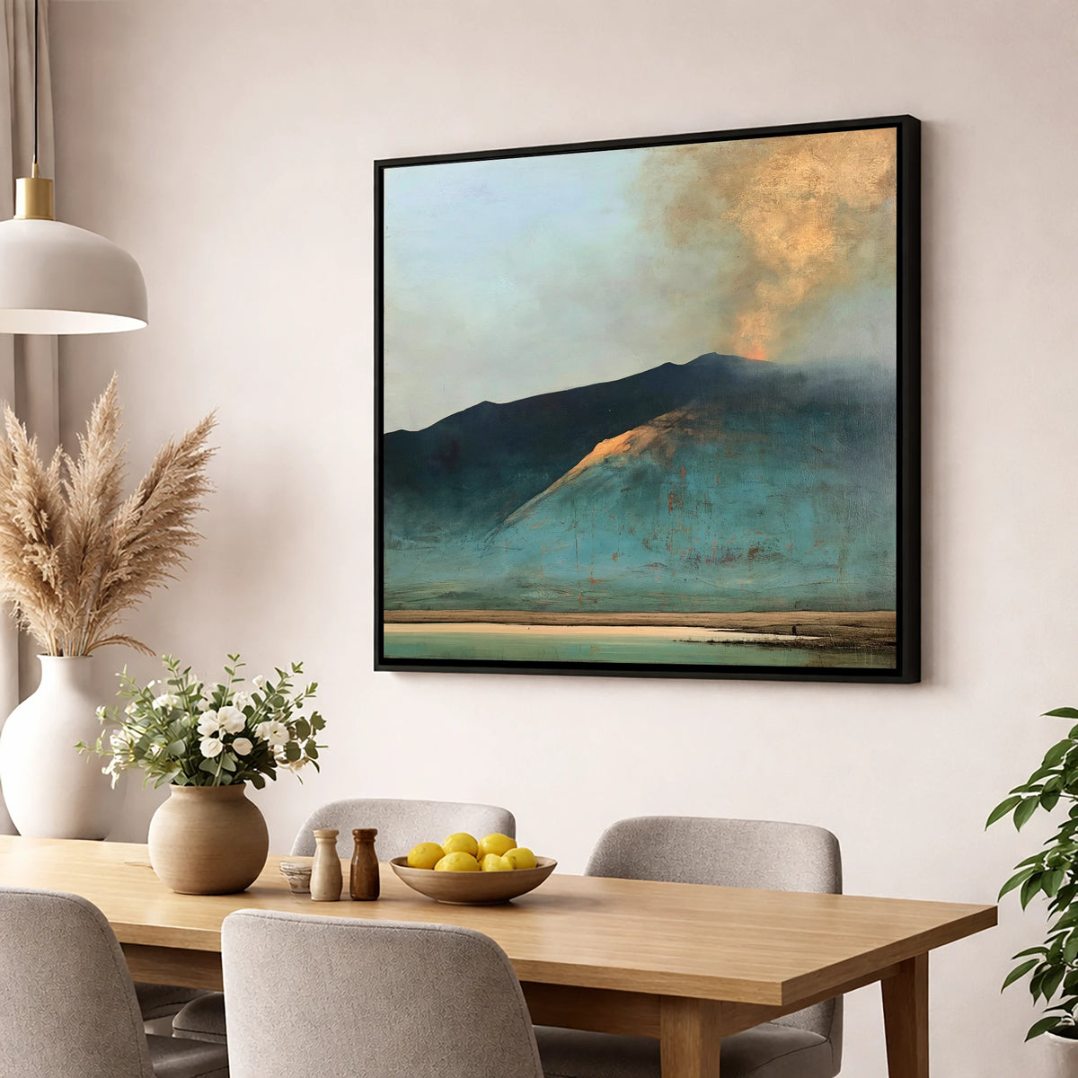 Golden Light on Blencathra Ridge lake district fell wall art displayed in a dining room