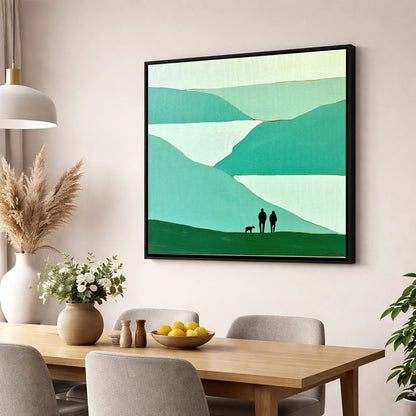Glenridding Walkers in Teal Fells gifts for dog walkers wall art displayed in a dining room