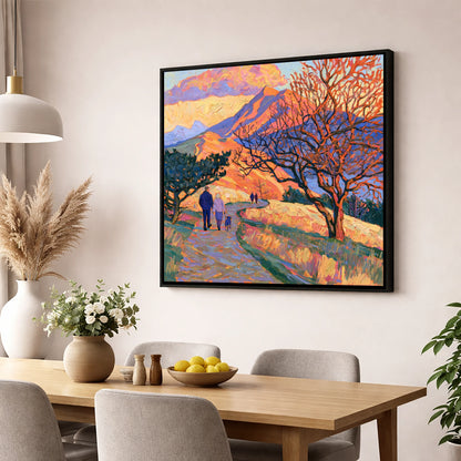 Sunset Dog Walk on Cat Bells gifts for dog walkers wall art displayed in a dining room