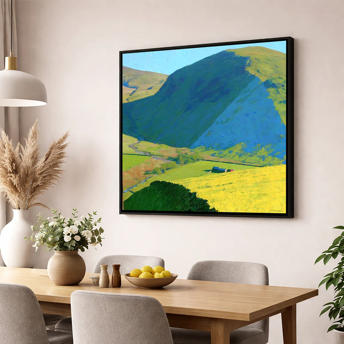 The Nab Fell Vibrant Shadows lake district fell wall art displayed in a dining room