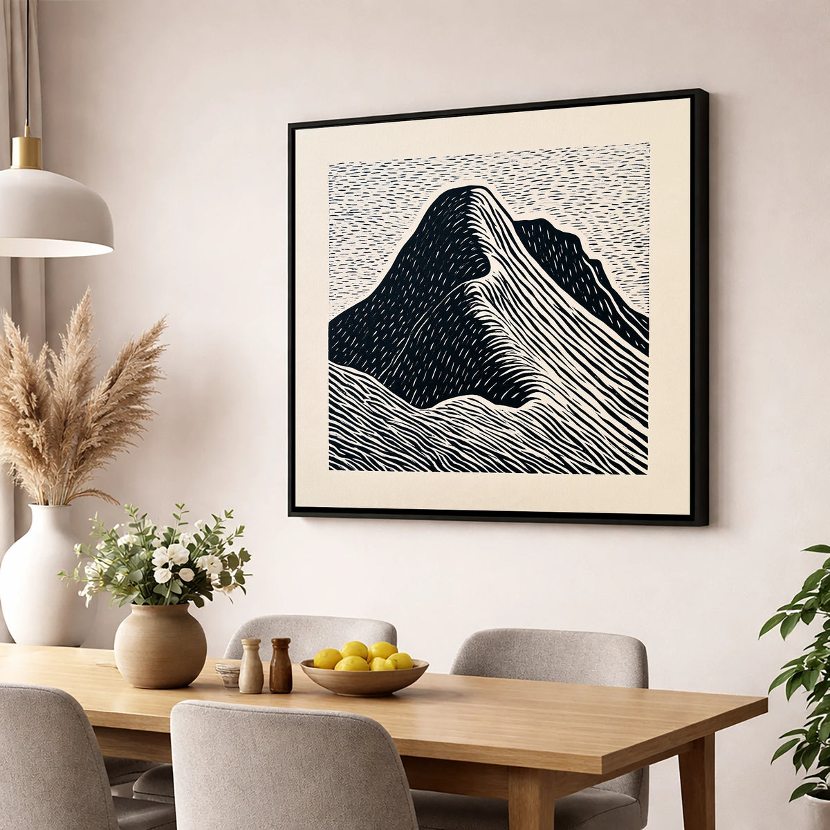 Great Gable Graphic Contours lake district fell wall art displayed in a dining room