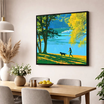 Vibrant Dog Walk at Windermere gifts for dog walkers wall art displayed in a dining room