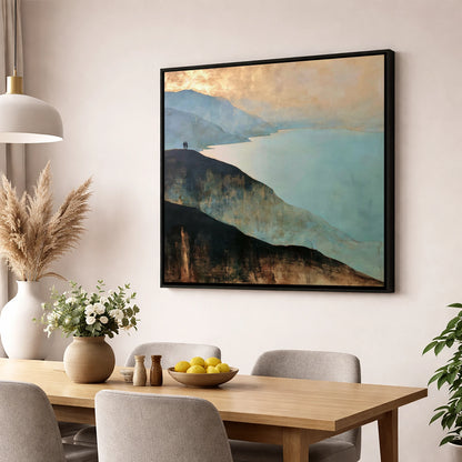 Walkers on Catbells Ridge lake district fell wall art displayed in a dining room