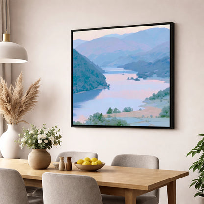 Winding Ullswater at Dawn lake district lake wall art displayed in a dining room