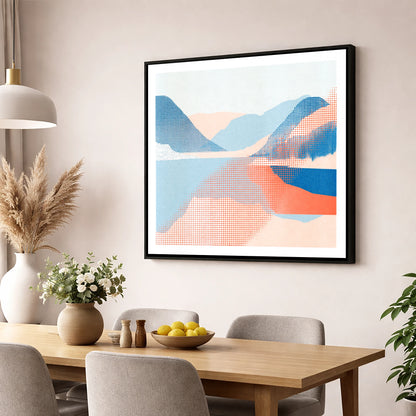 Abstract Halftone Buttermere Fells lake district lake wall art displayed in a dining room