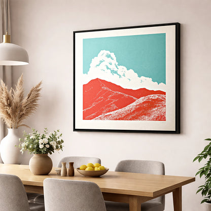 Vibrant Red Fells Under Cloud lake district fell wall art displayed in a dining room