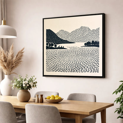 Graphic Grasmere Lake and Fells lake district lake wall art displayed in a dining room