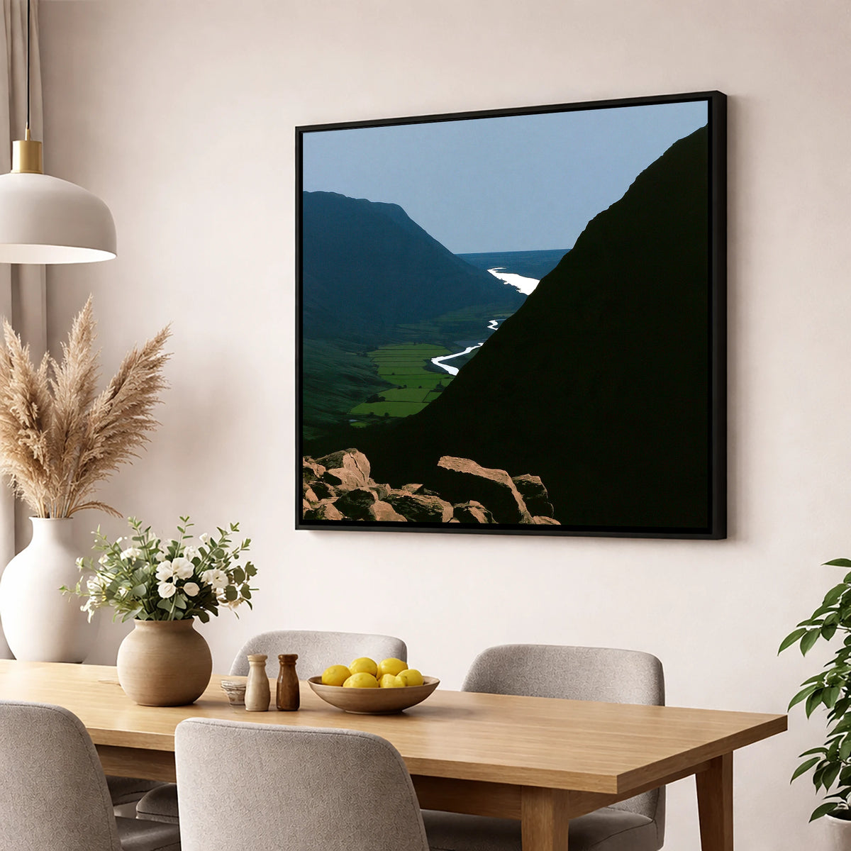 Steep Valley from Great Gable lake district fell wall art displayed in a dining room