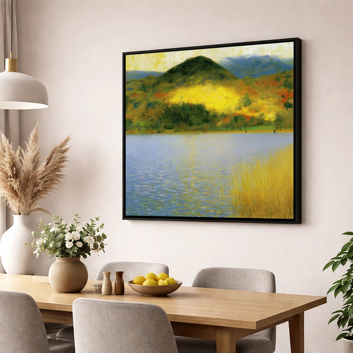 Grasmere Beneath Glowing Fells lake district lake wall art displayed in a dining room