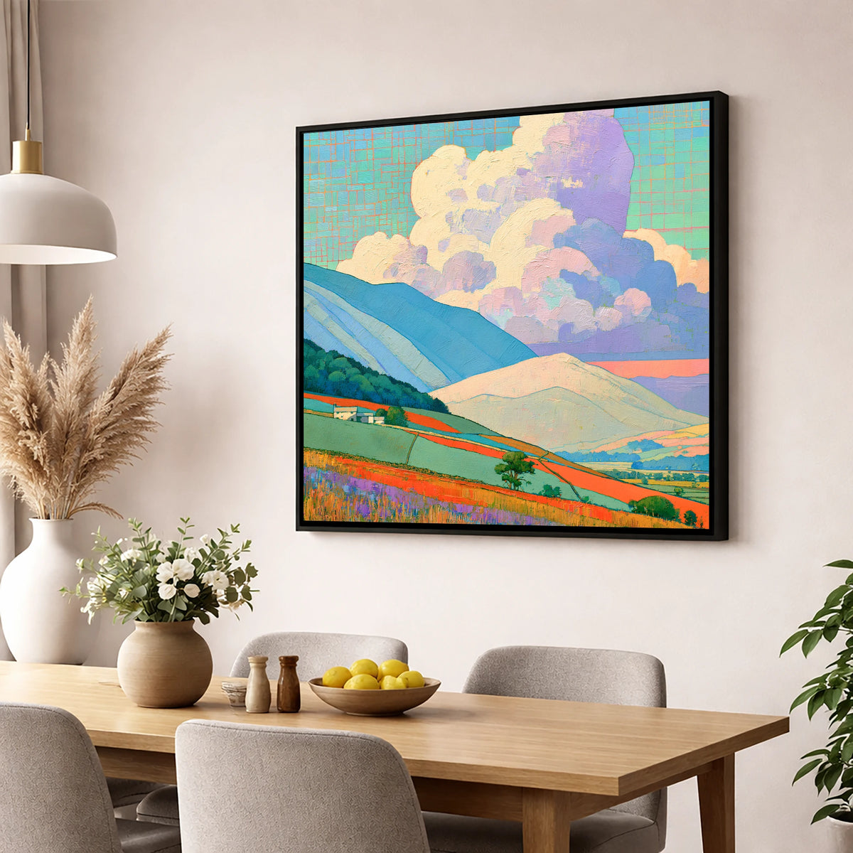 Vibrant Storm Clouds Over Fells lake district sky wall art displayed in a dining room