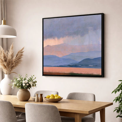 Lavender Fells Beneath Storm Clouds lake district sky wall art displayed in a dining room