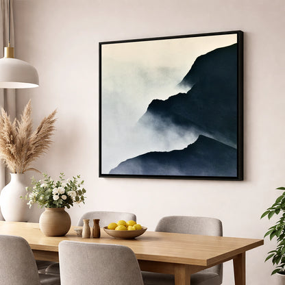 Misty Indigo Mountain Ridge lake district fell wall art displayed in a dining room