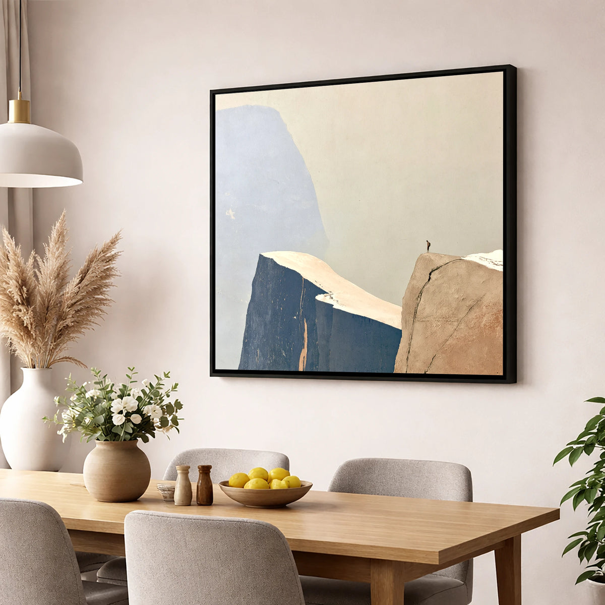 Fell Walker on Ochre Ridge lake district walking wall art displayed in a dining room