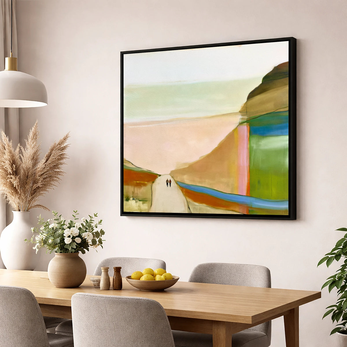 Walkers on a Bold Mountain Path lake district walking wall art displayed in a dining room