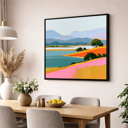 Vibrant Fells and Teal Lake lake district lake wall art displayed in a dining room
