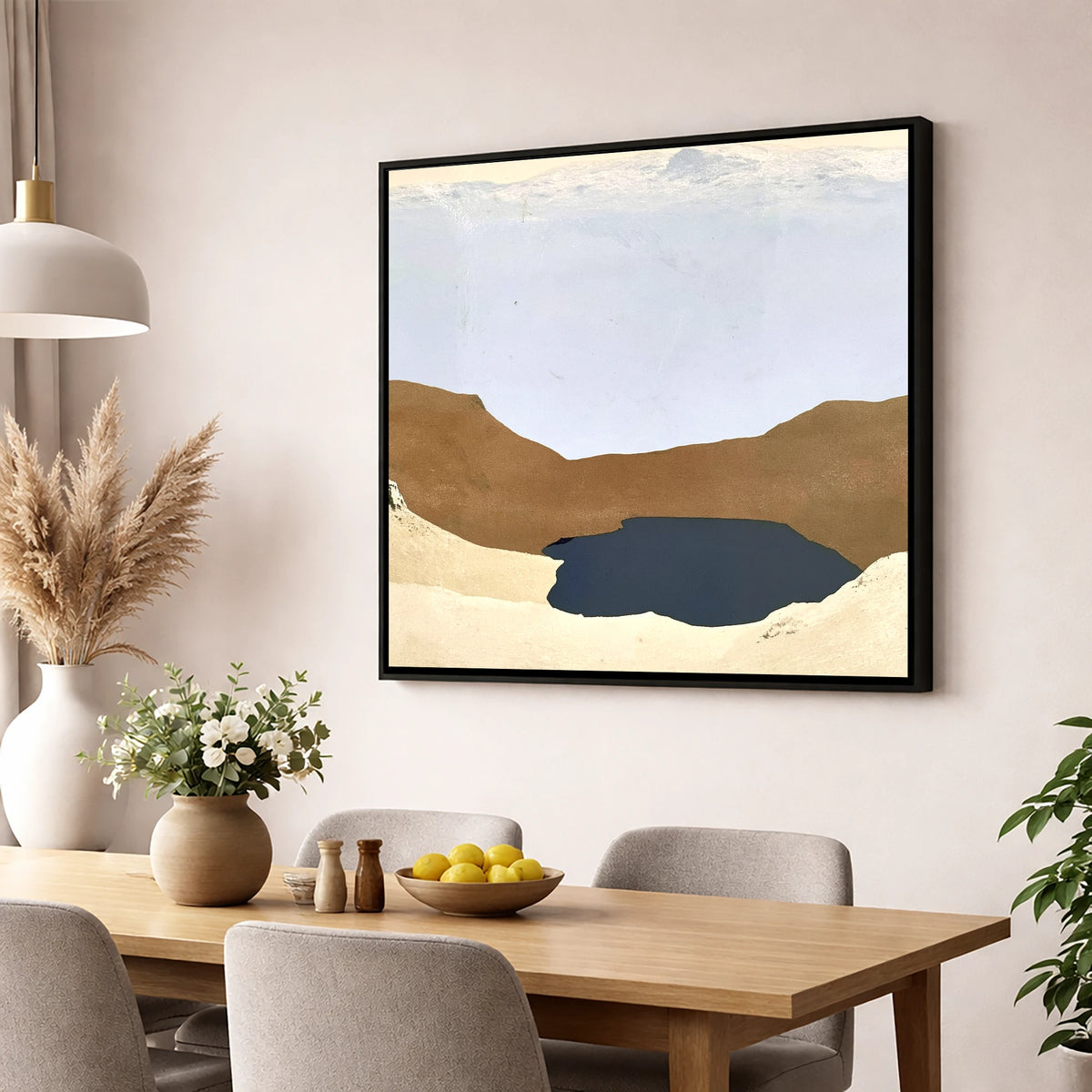 Easedale Tarn in Earth Tones lake district lake wall art displayed in a dining room
