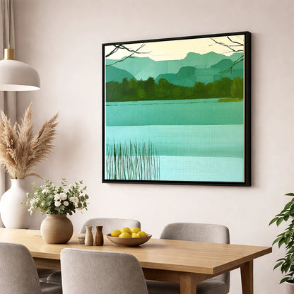 Teal Fells Above Elter Water lake district lake wall art displayed in a dining room