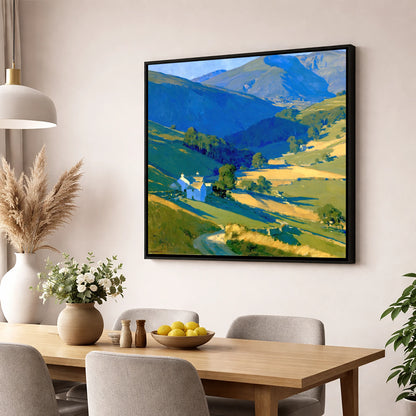 Valley Farm in Evening Light lake district sky wall art displayed in a dining room