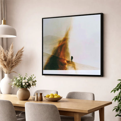 Fell-walker Silhouette in Amber Mist lake district walking wall art displayed in a dining room