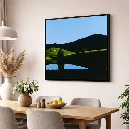 Sunlit Fells and Shadowed Peak lake district sky wall art displayed in a dining room