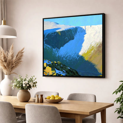 Sunlit Snow on Lingmell Crags lake district fell wall art displayed in a dining room
