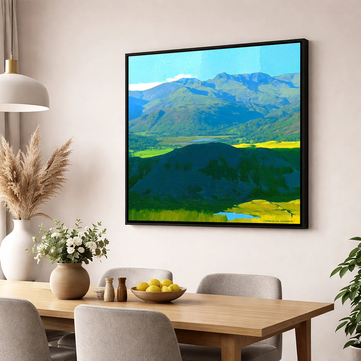 Lingmoor Fell Over Luminous Valley lake district fell wall art displayed in a dining room