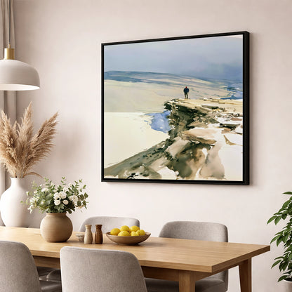 Lone Hiker on Fell Edge lake district walking wall art displayed in a dining room