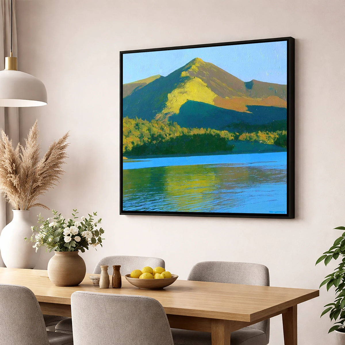 Sunlit Causey Pike Ridge lake district fell wall art displayed in a dining room
