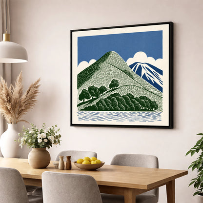 Catbells in Green and Navy lake district fell wall art displayed in a dining room