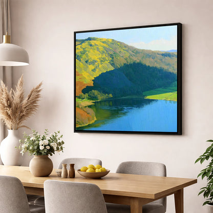 Vibrant Sunlight on Gowbarrow Fell lake district fell wall art displayed in a dining room