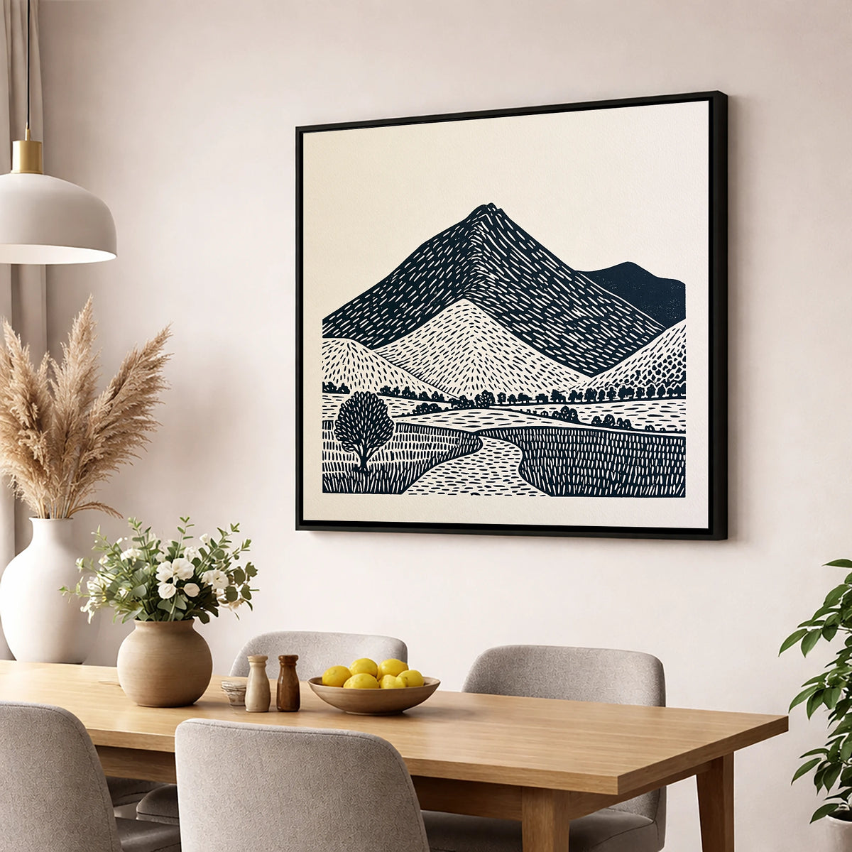 Blencathra in Graphic Lines lake district fell wall art displayed in a dining room
