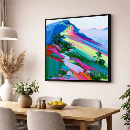 Colourful Mountain Ridge Path lake district fell wall art displayed in a dining room