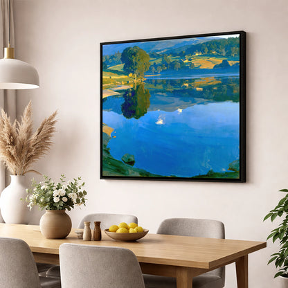 Golden Dawn Over Still Lake lake district lake wall art displayed in a dining room