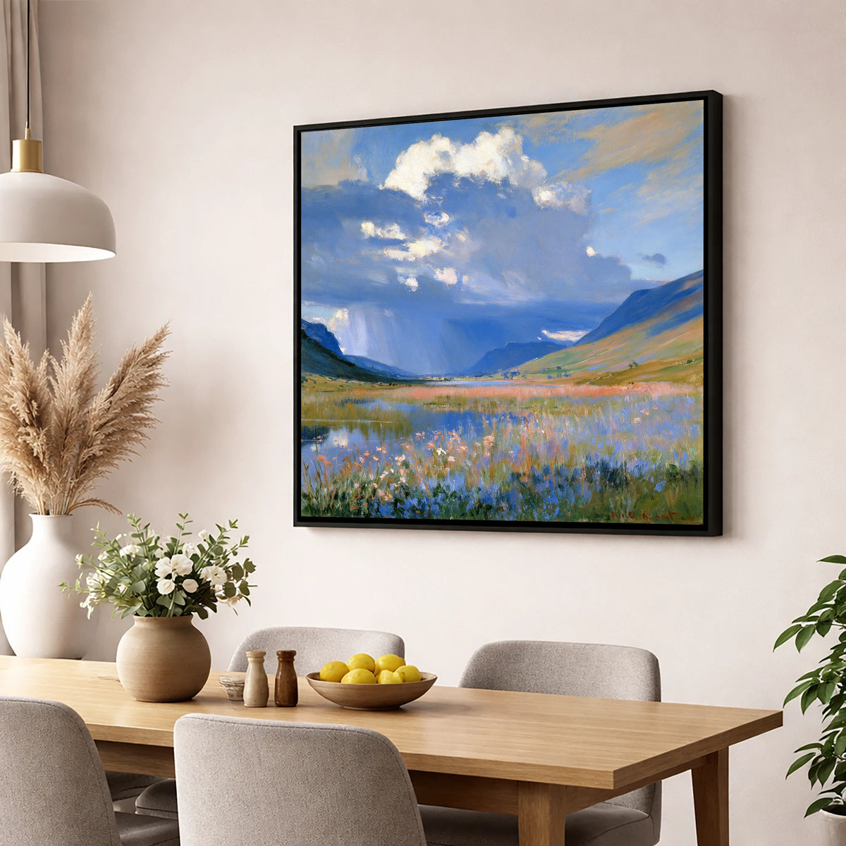 Passing Storm Over the Fells lake district sky wall art displayed in a dining room