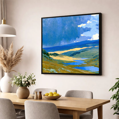 Storm Clouds Over Sunlit Fells lake district sky wall art displayed in a dining room