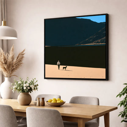 Dog Walker on Ennerdale Shore gifts for dog walkers wall art displayed in a dining room