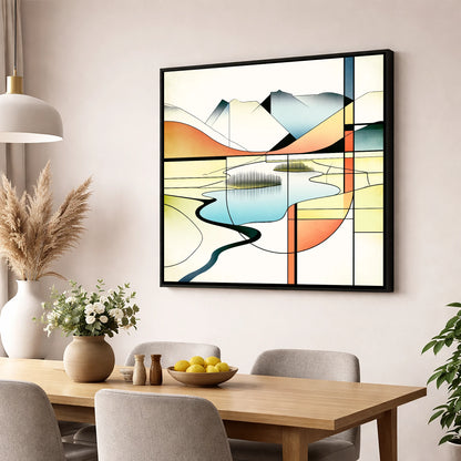 Abstract Geometric Elter Water lake district lake wall art displayed in a dining room