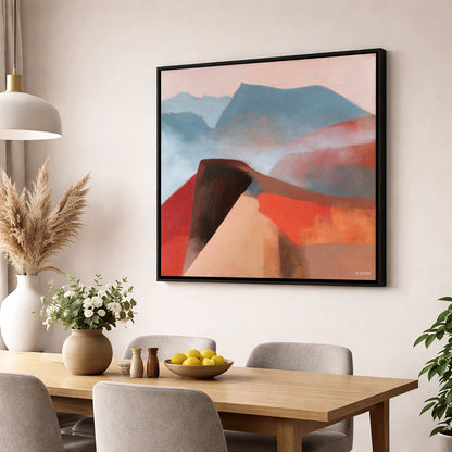 Terracotta Misty Mountain Ridge lake district fell wall art displayed in a dining room