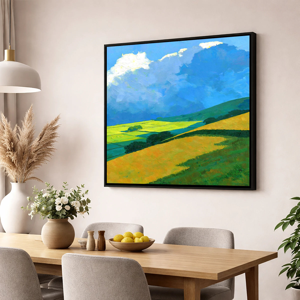 Rolling Fells and Stormy Skies lake district sky wall art displayed in a dining room