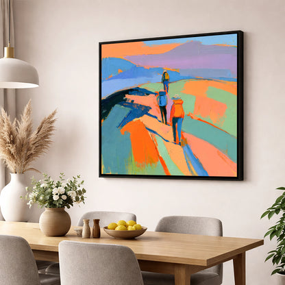 Vivid Hikers on a Fell Ridge lake district fell wall art displayed in a dining room