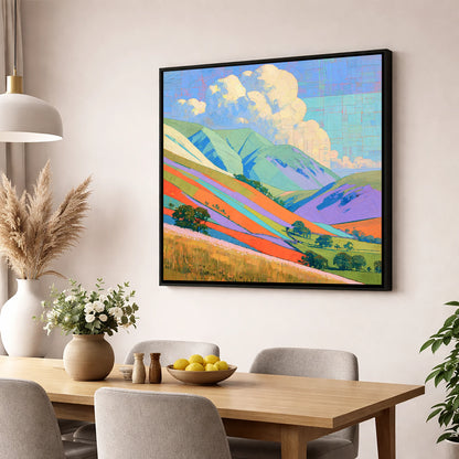 Vivid Colours on Rolling Fells lake district fell wall art displayed in a dining room