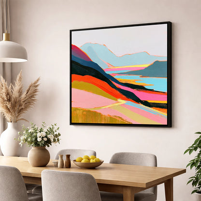 Vivid Summit View Over Fells lake district fell wall art displayed in a dining room