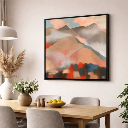 Misty Mountain Ridge In Coral lake district fell wall art displayed in a dining room