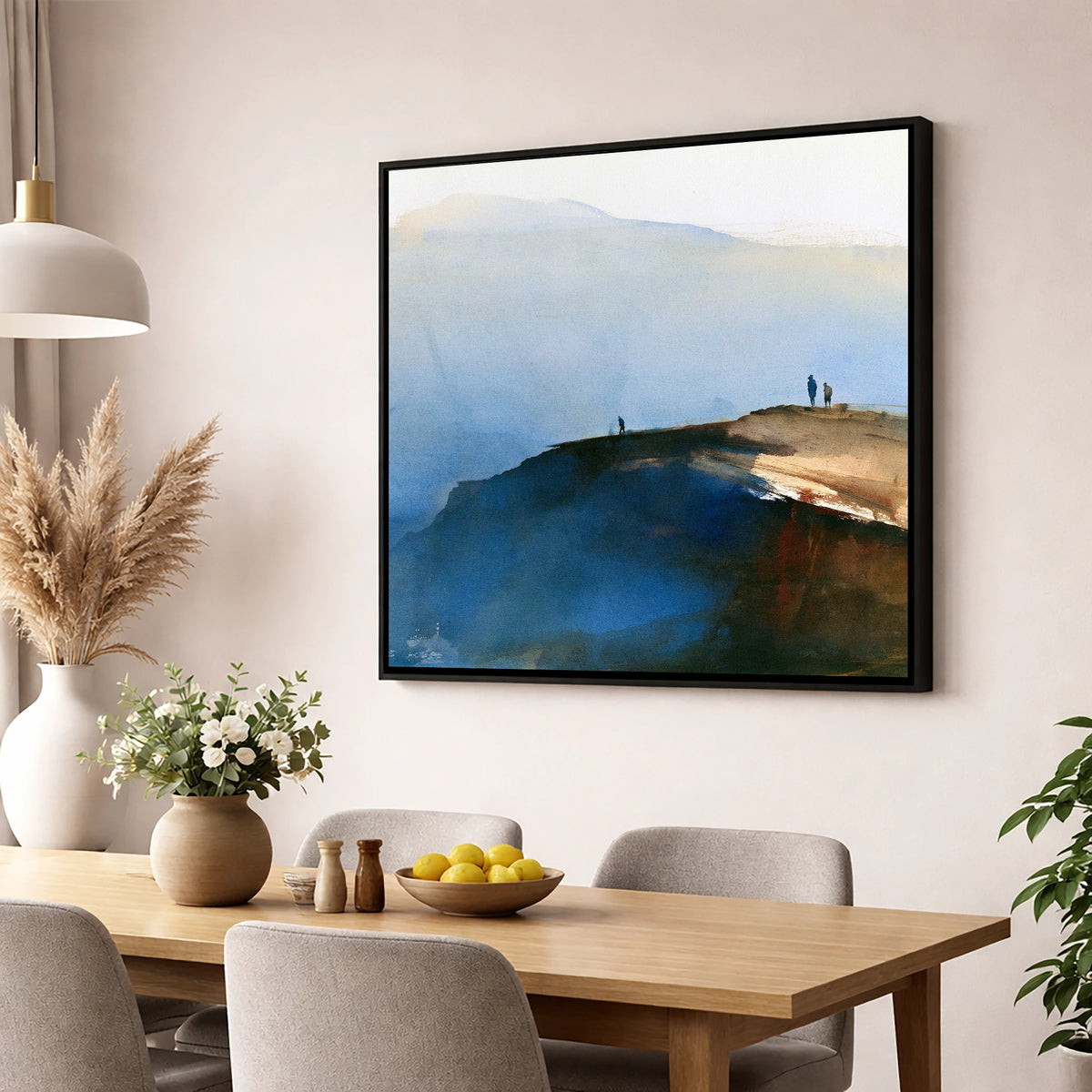 Indigo Fell Edge with Hikers lake district fell wall art displayed in a dining room