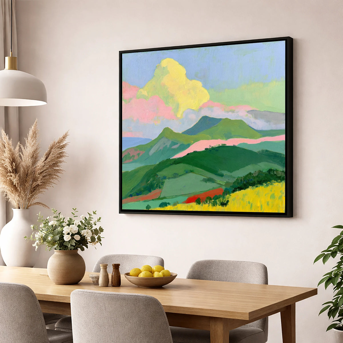 Vibrant Clouds Over Rolling Fells lake district fell wall art displayed in a dining room