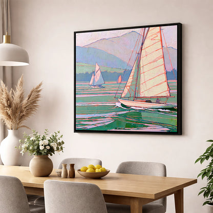 Vivid Yachts on a Breezy Lake lake district walking wall art displayed in a dining room