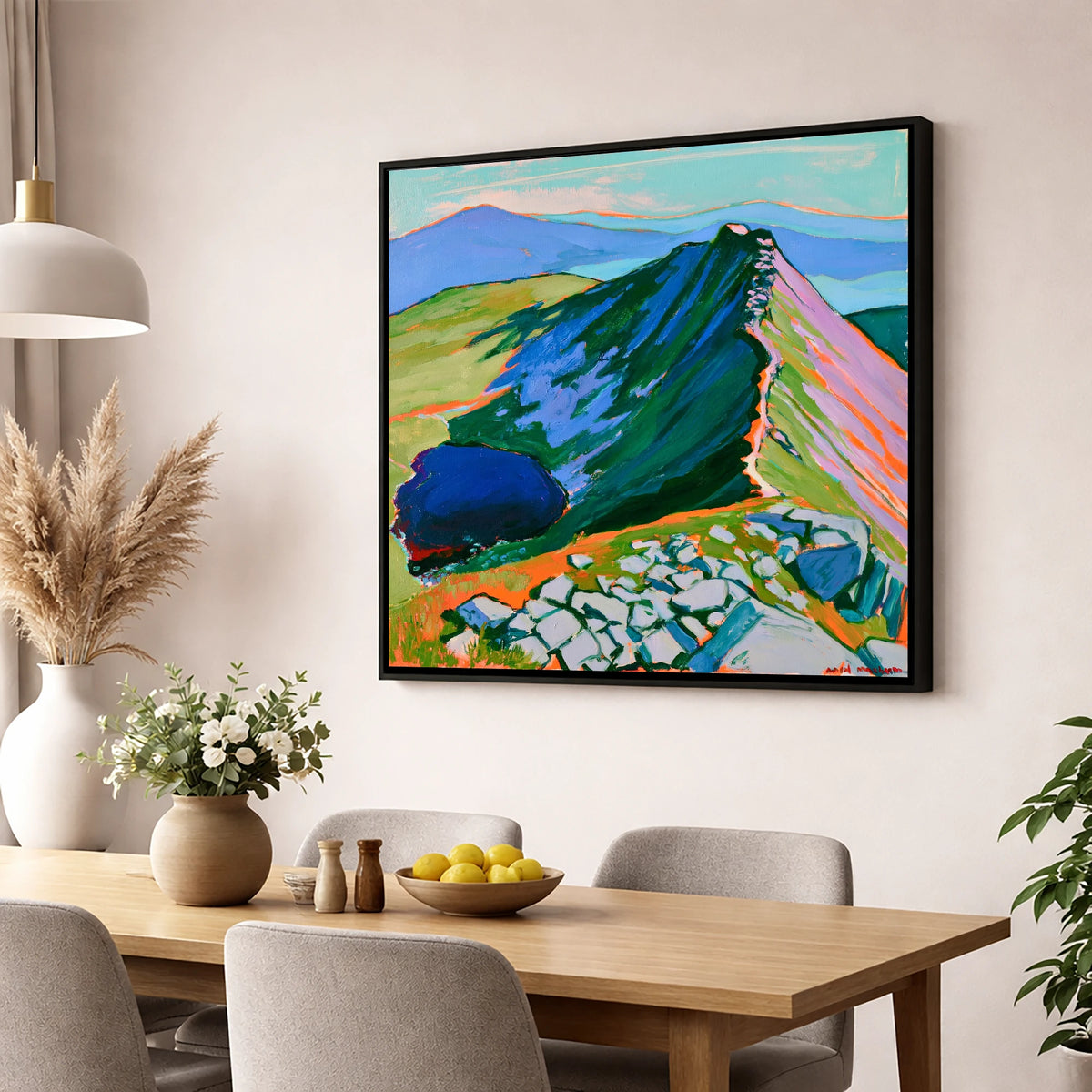 Striding Edge Helvellyn Vibrant Ridgeline lake district fell wall art displayed in a dining room