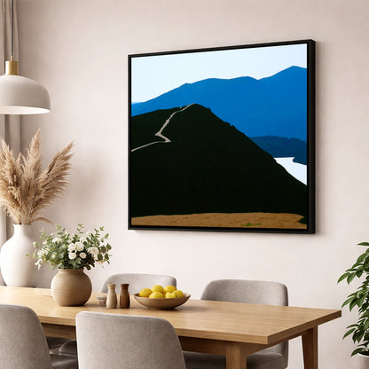 Cat Bells Path In Midnight Blue lake district fell wall art displayed in a dining room