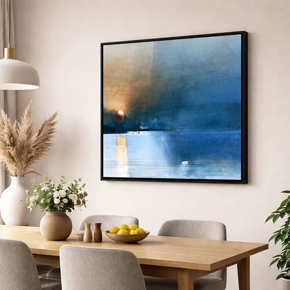 Indigo Sunset Over Lake Waters lake district lake wall art displayed in a dining room