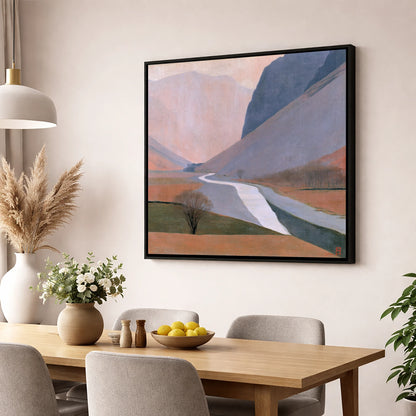 Winding River Beneath Slate Fells lake district waterfall wall art displayed in a dining room